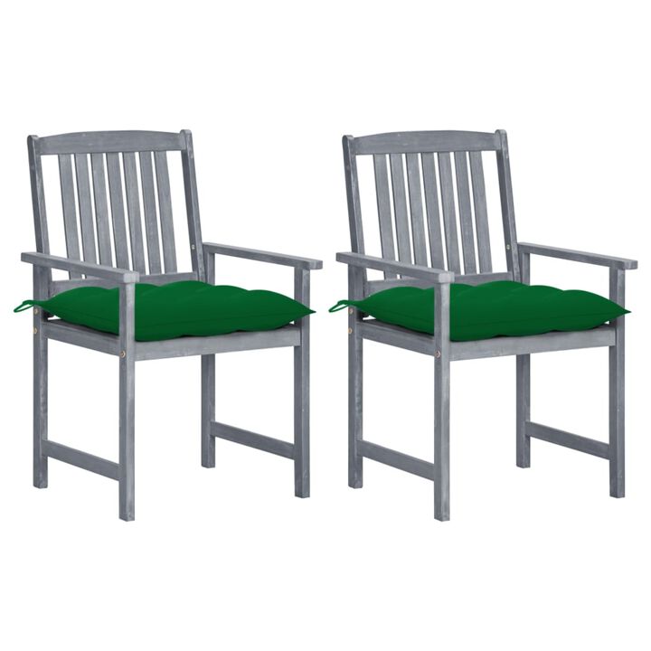 vidaXL Director's Chairs with Cushions 2 pcs Gray Solid Acacia Wood