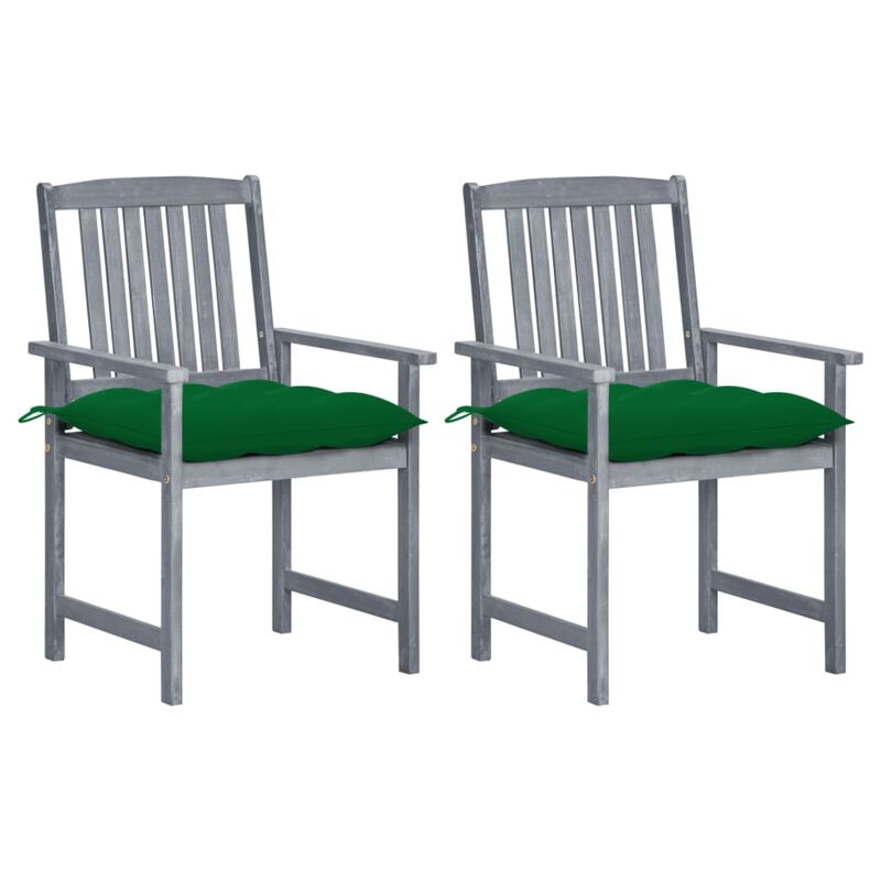 vidaXL Director's Chairs with Cushions 2 pcs Gray Solid Acacia Wood
