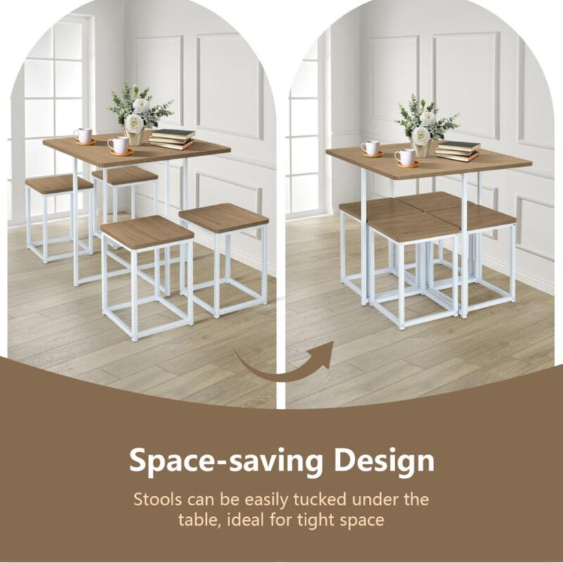 Hivvago 5 Pieces Metal Frame Dining Set with Compact Dining Table and 4 Stools