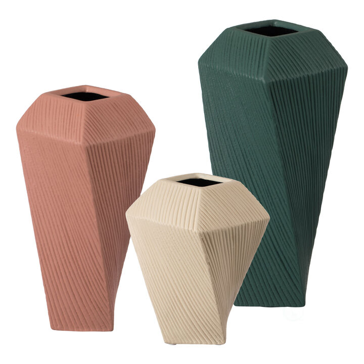 7" H Decorative Ceramic Square Twisted Centerpiece Table Vase Beige, Small