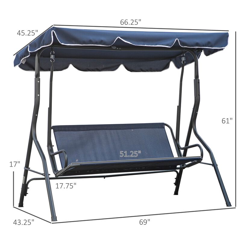 Striped Porch Swing: 3-Person Blue/White with Adjustable Canopy