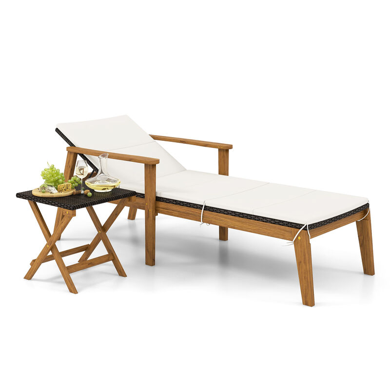 Outdoor Rattan Chaise Lounge Chair with Armrests for Patio Relaxation and Reclining