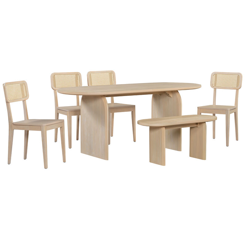 Merax 6 Pieces Table Chairs Bench Dining Set