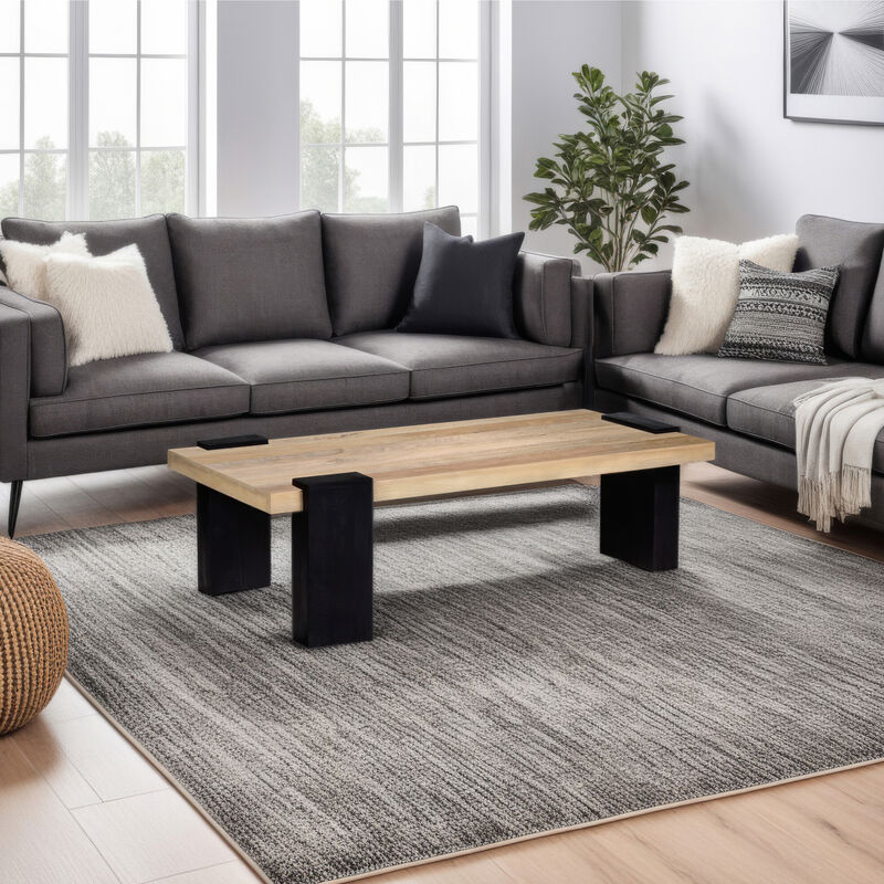 Bonne Coffee Table, 60 Inch Wide Rectangular Top, Handcrafted White Oak and Sandblasted Black
