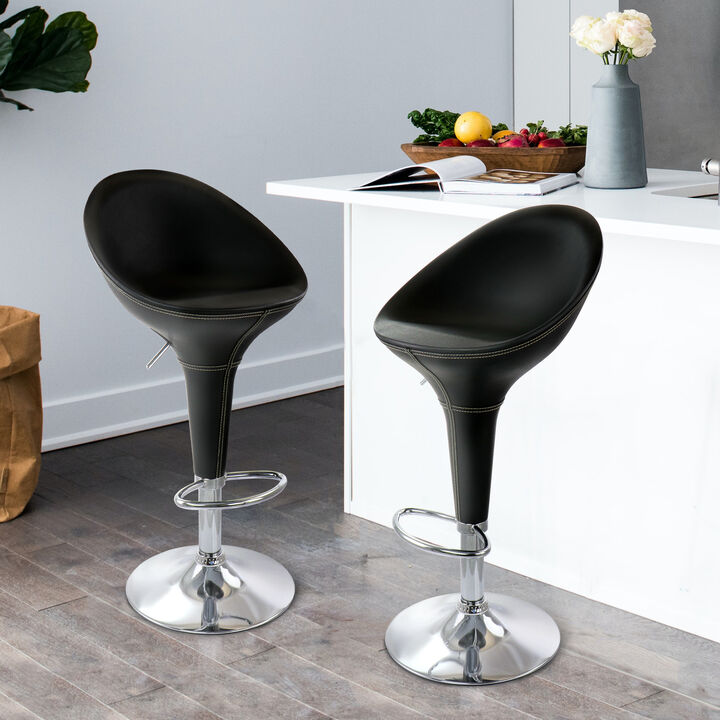 Elama 2 Piece Adjustable Plastic Bar Stool in Black with Chrome Base