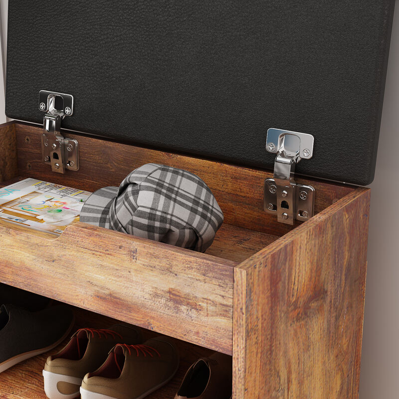 21.2 in. H x 24 in. W 6-Pair Shoes Brown Wood Shoe Storage Bench with Hidden Storage Compartment