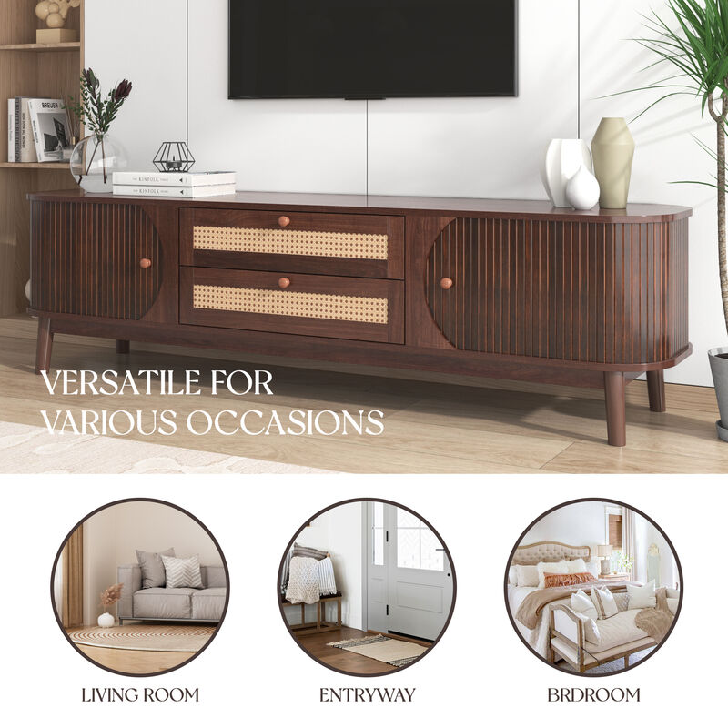 Merax Farmhouse Media Console Table Rattan TV Stand