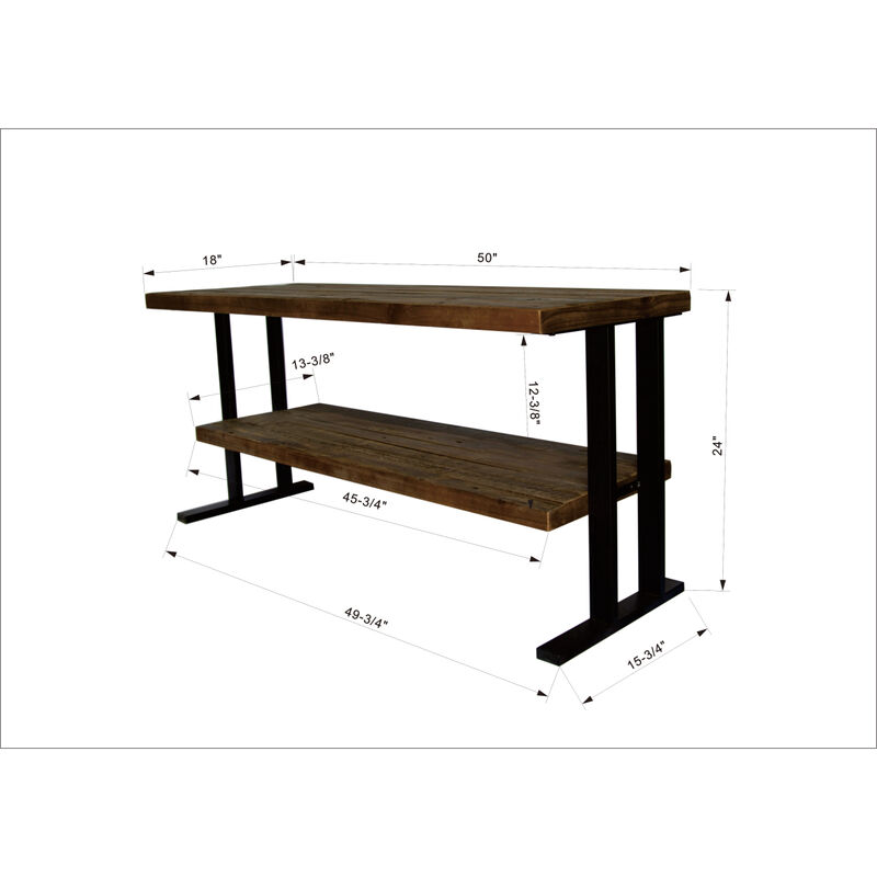 Media Console Table With One Shelf To Your Home Decor, Natural Reclaimed Wood And Black Finish