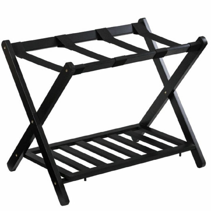 Folding Wood Stand Travel Luggage Rack with Shelf