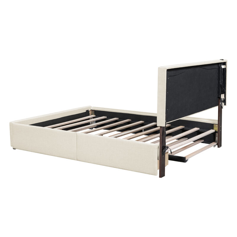 Streamdale Queen Size Upholstered Platform Bed With Trundle And Drawers