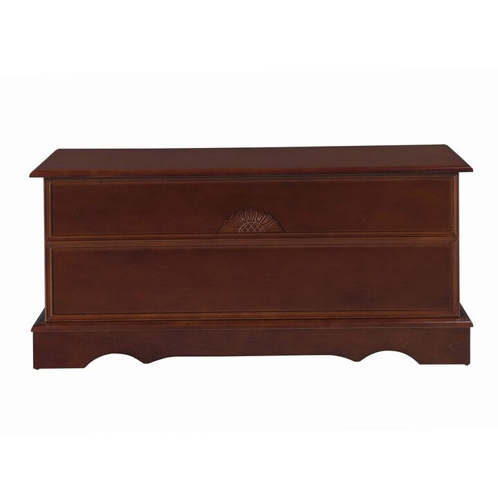 Traditional Style Lift Top Wooden Chest with Carved Details, Dark Brown-Benzara