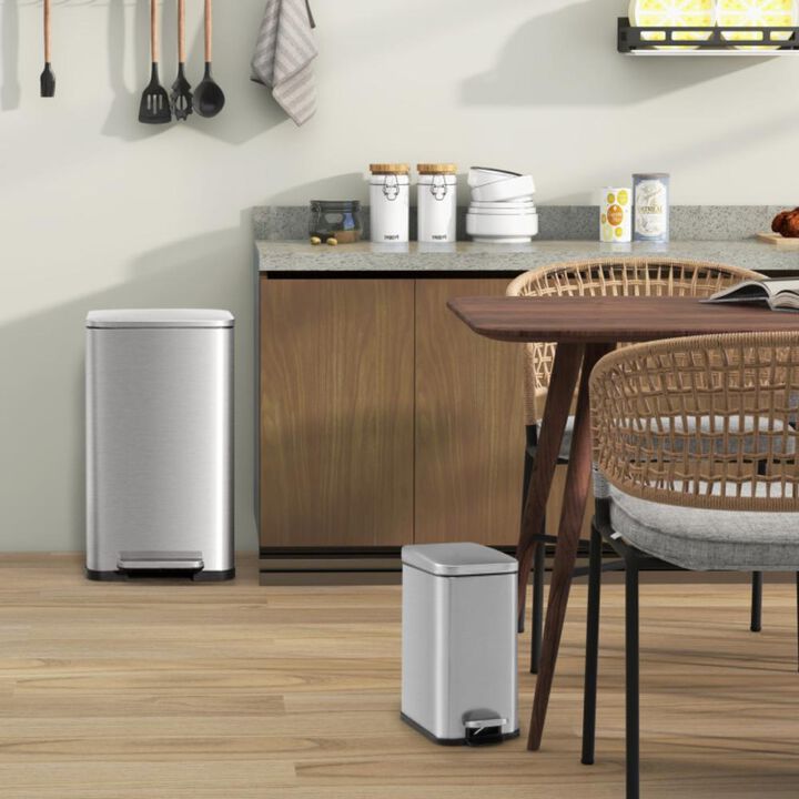 Hivvago 10.5 Gal and 1.6 Gal Step Trash Can Combo Set with Detachable Inner Buckets-Silver