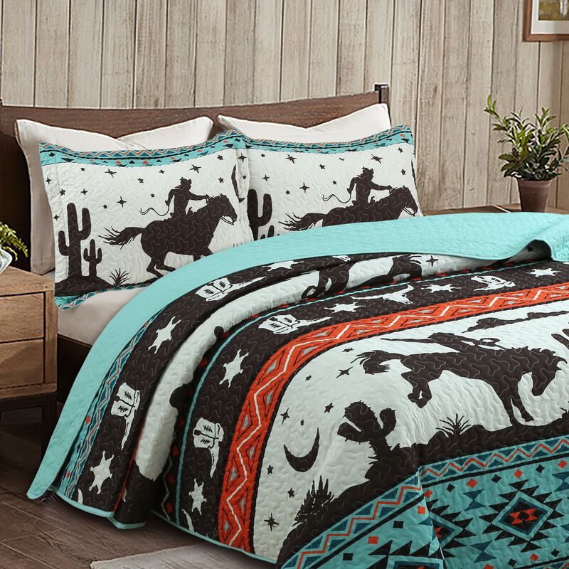 Marcielo 3 Piece South Western bedding Lightweight Bedspread Set Cowboy