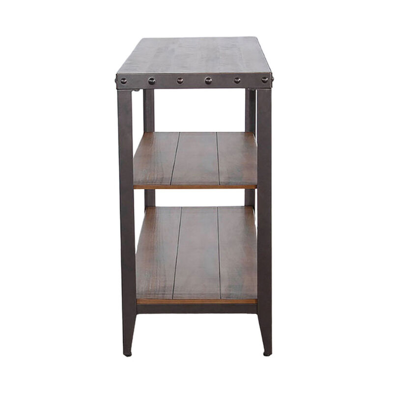 Ayka Sofa Table w Shelf, Nailhead Accent, 48 Inch Rectangular Brown - Benzara