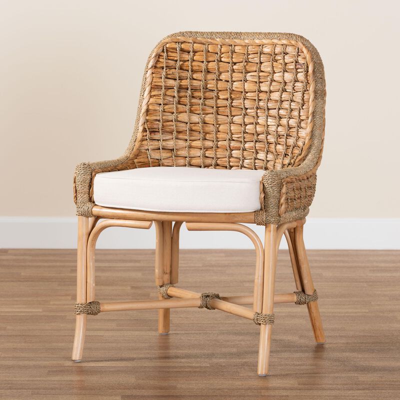 Baxton Studio Kyle Modern Bohemian Natural Woven Rattan Dining Side Chair With Cushion