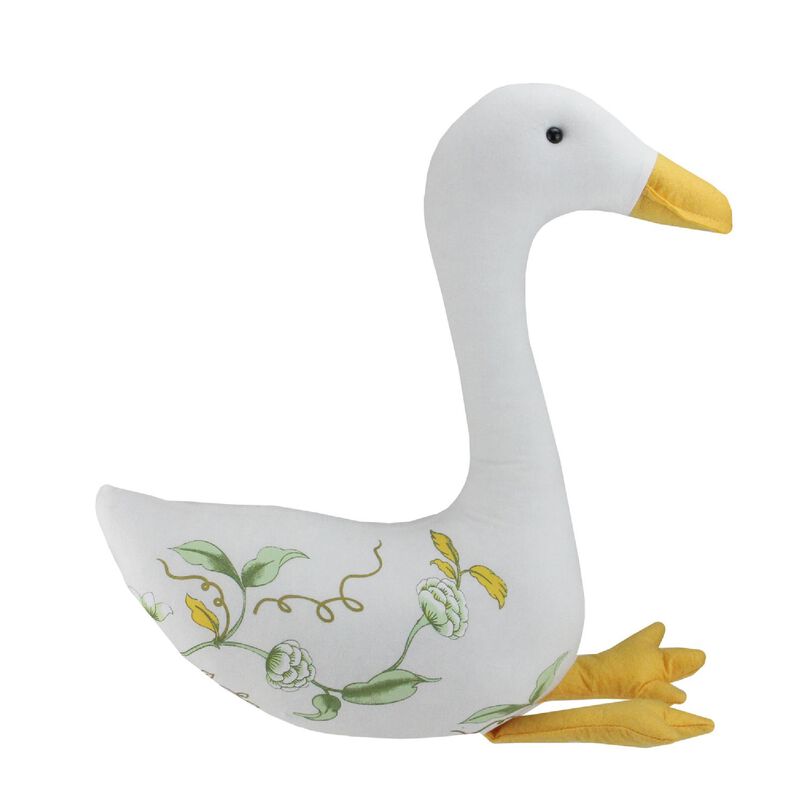 16" White and Yellow Plush Floral Goose Tabletop Decor