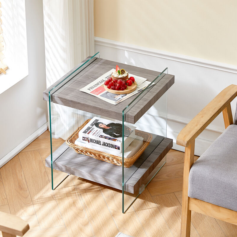 Streamdale Sleek Glass & MDF Side Table with Dual Shelves
