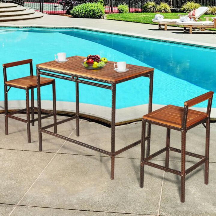 Hivvago 3 Pieces Patio Rattan Wicker Bar Dining Furniture Set
