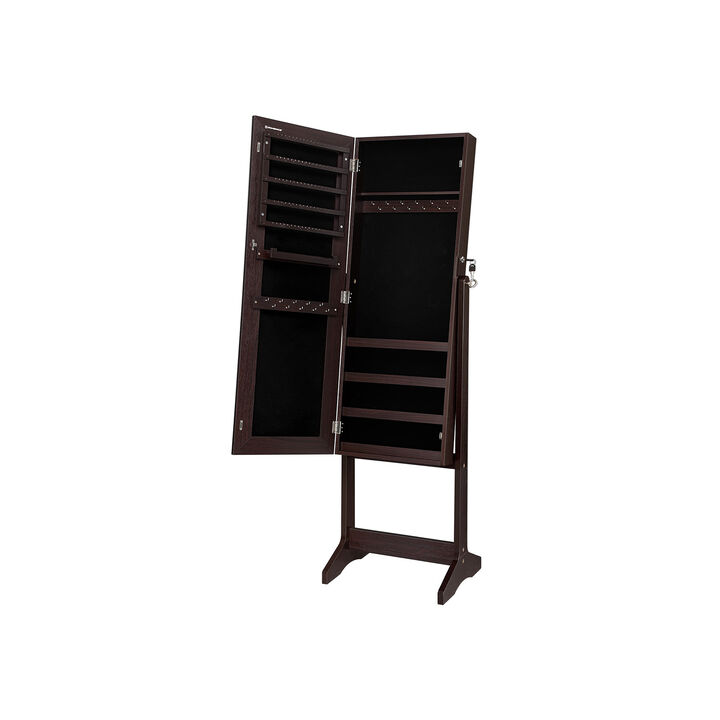 Full-Length Narrow Bezel Jewelry Cabinet Armoire with Lockable Organizer and Freestanding Design