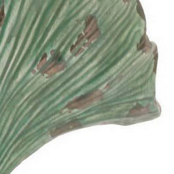 18 Inch Accent Vase, Intricate Kelp Design, Green Ceramic, Brown Accents - Benzara
