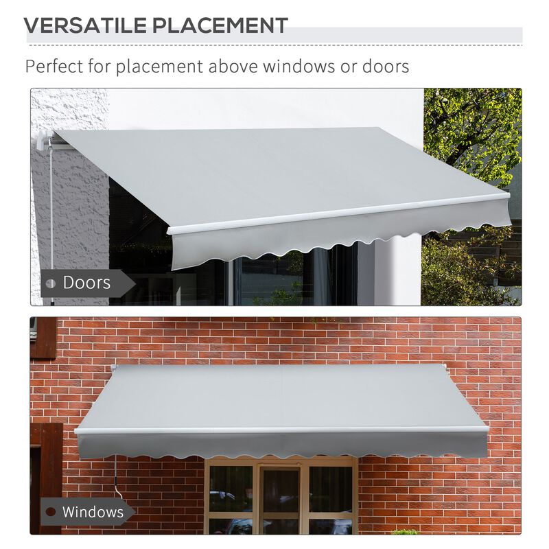 Light Gray Patio Cover: 12'x8' Manual Retractable UV-Resistant Awning
