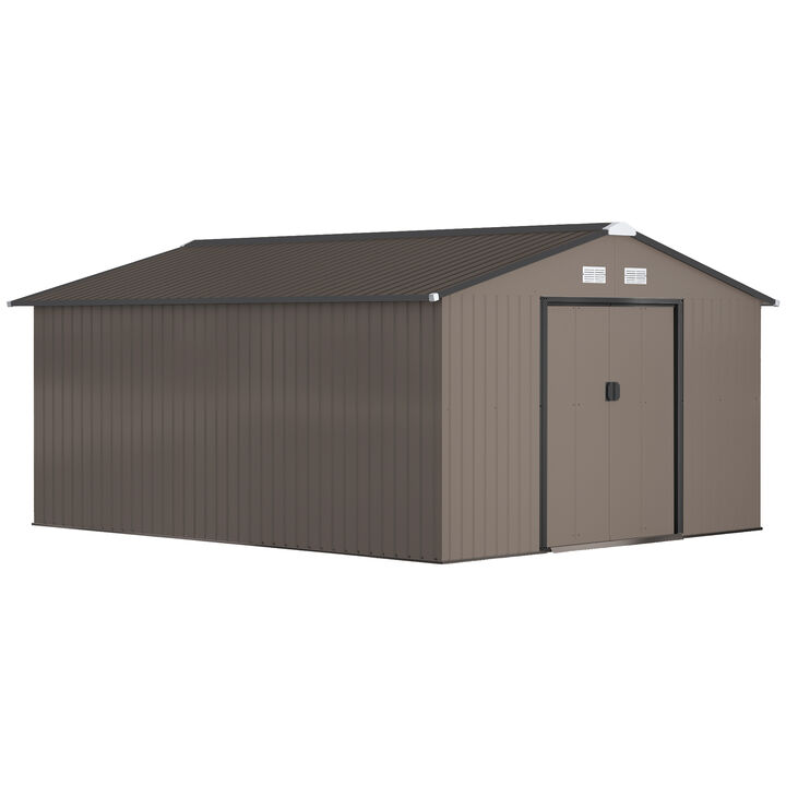 13' x 11' Steel Outdoor Utility Storage Tool Shed for Backyard Garden, Yellow