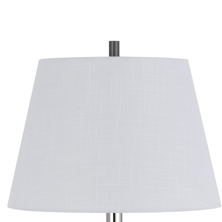 Siu 30 Inch Table Lamp, Chrome Metal Thin Pole w Finial, White Shade - Benzara