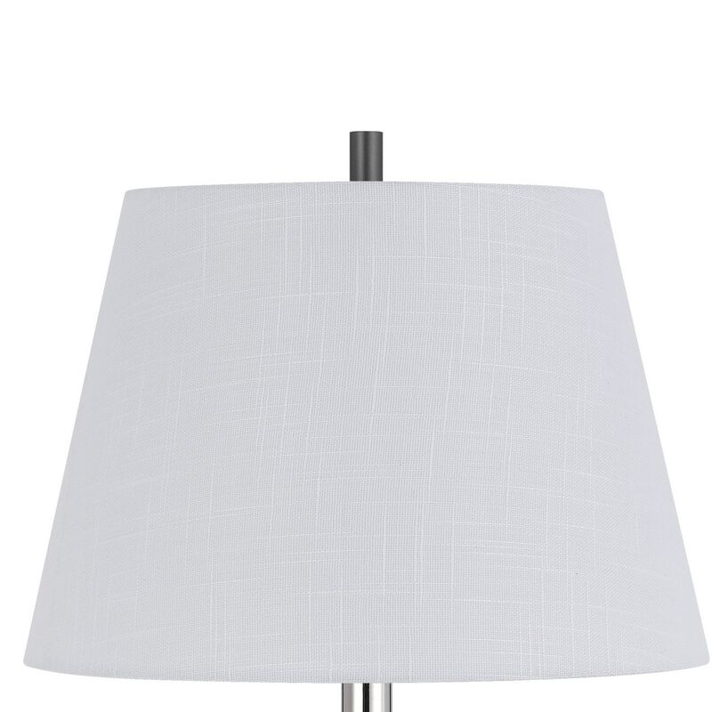 Siu 30 Inch Table Lamp, Chrome Metal Thin Pole w Finial, White Shade - Benzara