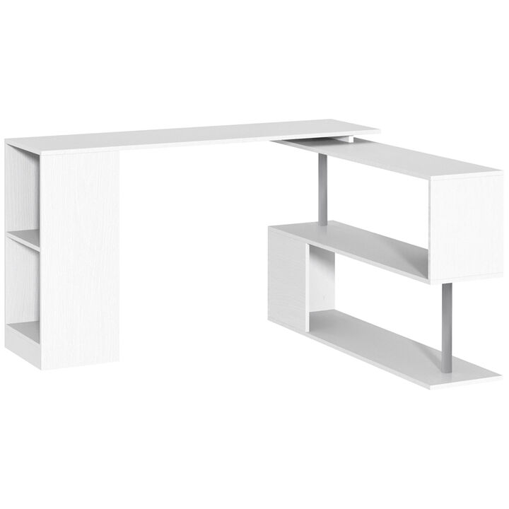 55" L-Shaped Rotating Corner Desk with Storage Shelves