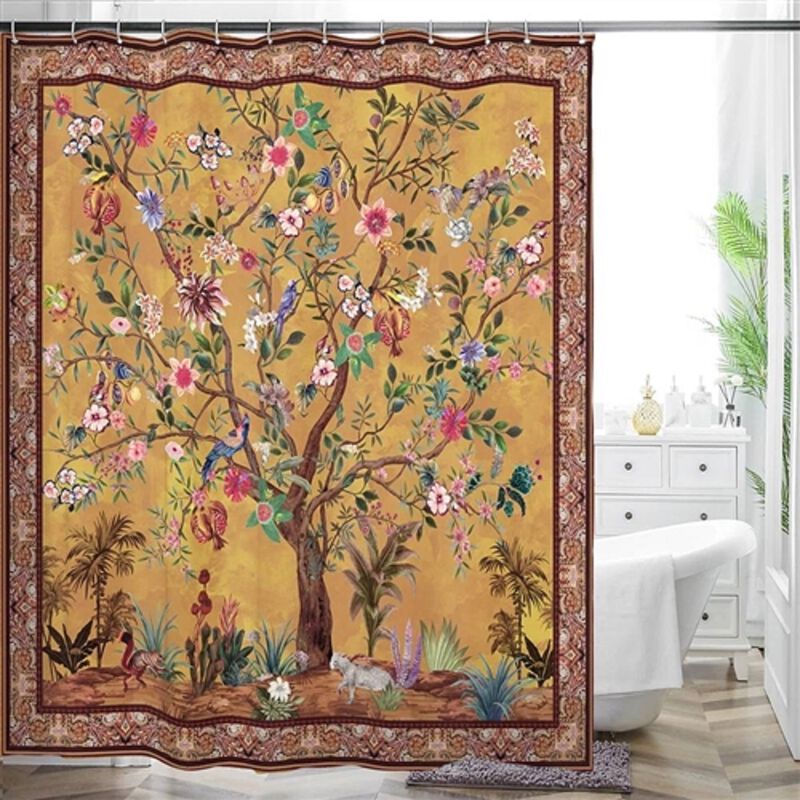 Tropical Birds & Flowers Shower Curtain – Vibrant Botanical Print, Durable & Easy to Maintain