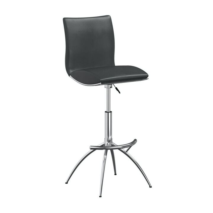 Deko 26-31 Inch Adjustable Height Barstool Chair, Set of 2, Chrome, Gray Faux Leather - Benzara