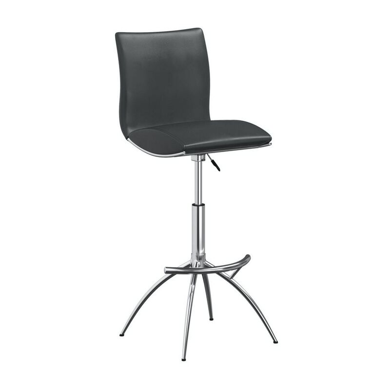 Deko 26-31 Inch Adjustable Height Barstool Chair, Set of 2, Chrome, Gray Faux Leather - Benzara