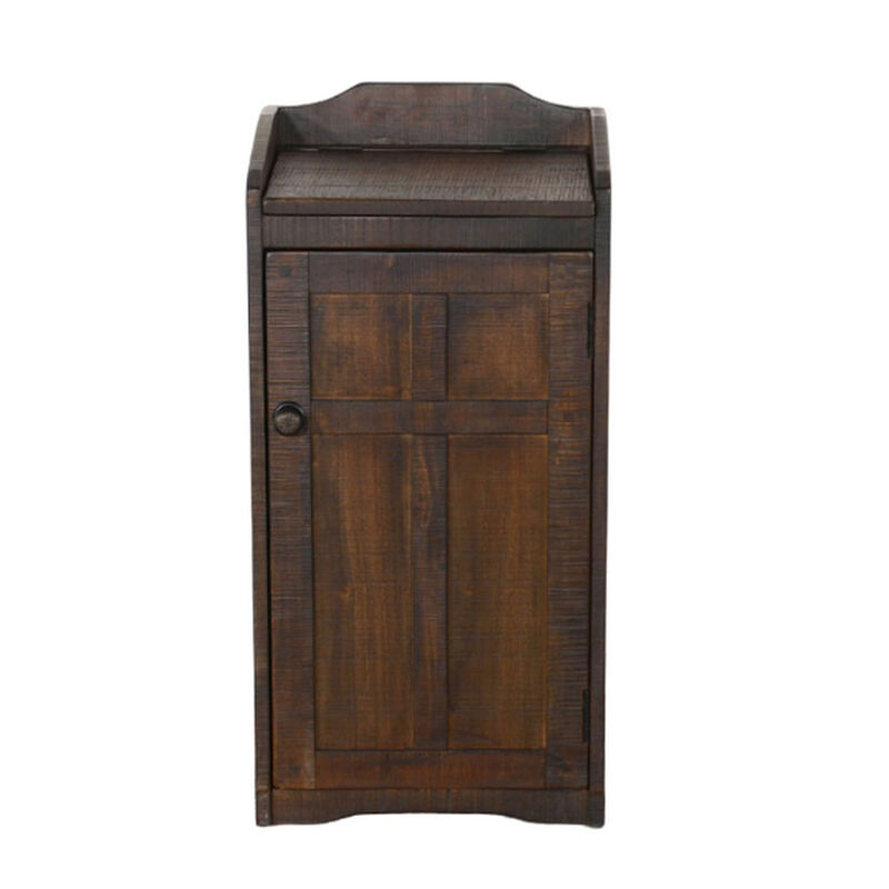 Homestead Trash Box, 34 Inch Tall, Rough Sawn Mahogany, Dark Brown - Benzara