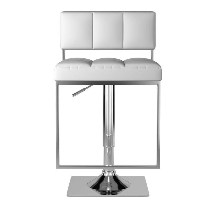 Adjustable Modern Metal Bar Stool, White & Silver-Benzara