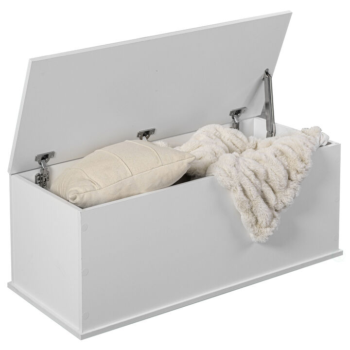 Multi Purpose White Wooden Storage Box, Organizer and Bench Perfect Furniture to Add Accent in Entryway and keep Shoes, Bedroom Bench, Playroom Storage or Window Table in your Living Room