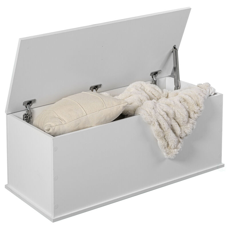 Multi Purpose White Wooden Storage Box, Organizer and Bench Perfect Furniture to Add Accent in Entryway and keep Shoes, Bedroom Bench, Playroom Storage or Window Table in your Living Room