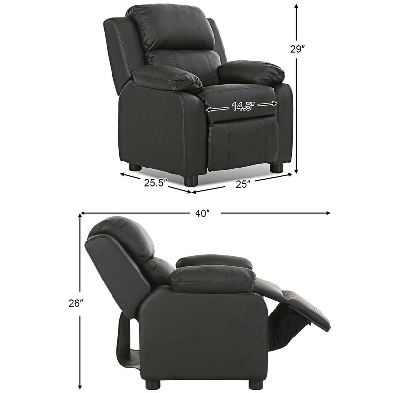 Kids Deluxe Headrest  Recliner Sofa Chair with Storage Arms
