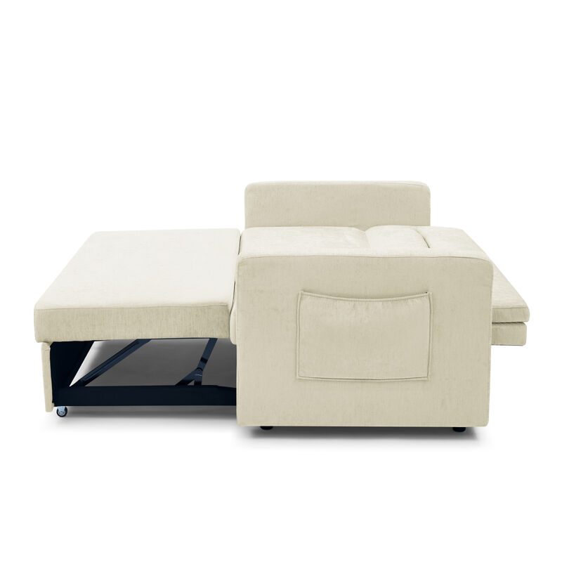 Loveseats Sofa Bed With Pull-Out Bed, Adjustable Back And Two Arm Pocket, Beige (54.5"X33" X 31.5")