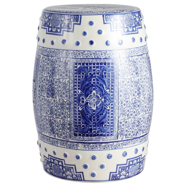 Acanthus Chinoiserie Ceramic Drum Garden Stool