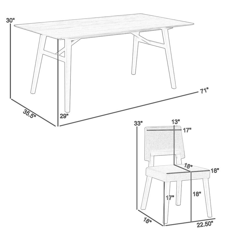 Yumi 5 Piece Dining Table Set, 4 Chairs, Charcoal Gray Fabric, Wood Brown - Benzara