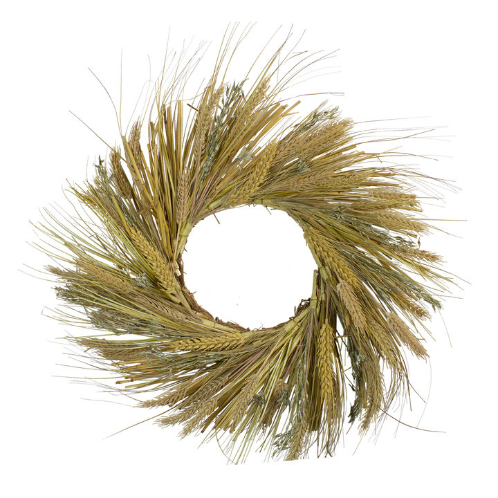 Wheat and Straw Stalks Artificial Wreath  22-inch Unlit