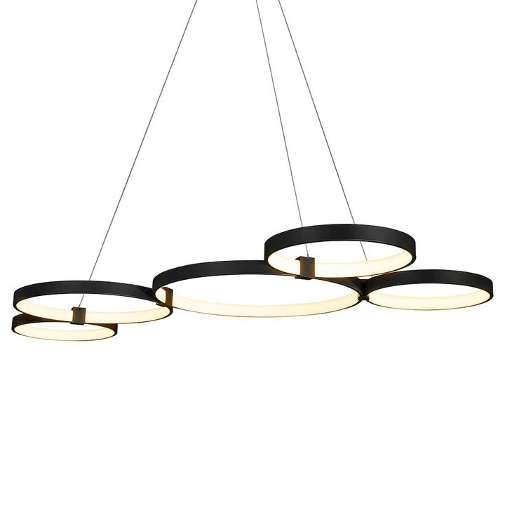 VONN Lighting Integrated LED Chandelier Height Adjustable Multi-Ring Pendant Light in Black