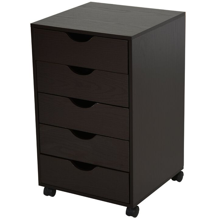 Brown Minimalist Organizer: 5-Drawer File Cabinet with Wheels