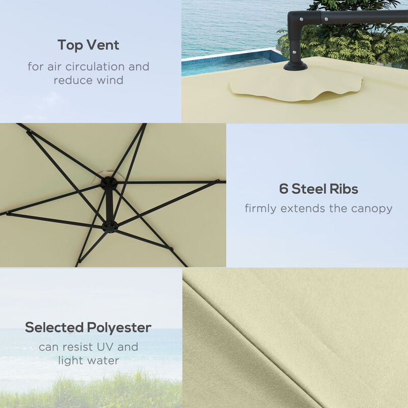 9.5FT Cantilever Patio Umbrella w/ Crank Cross Base Hanging Offset Umbrella