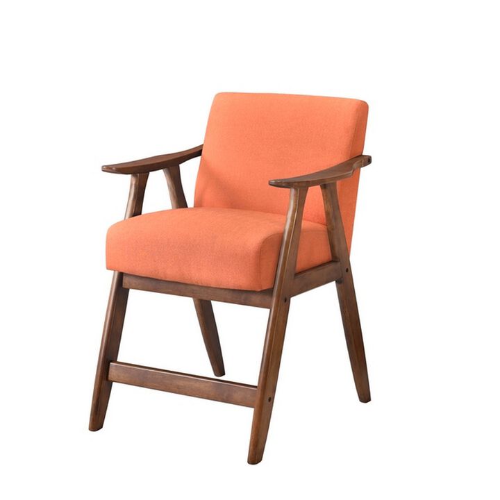 Stella 26 Inch Counter Height Chair, Orange Fabric, Cushions, Brown Wood  - Benzara