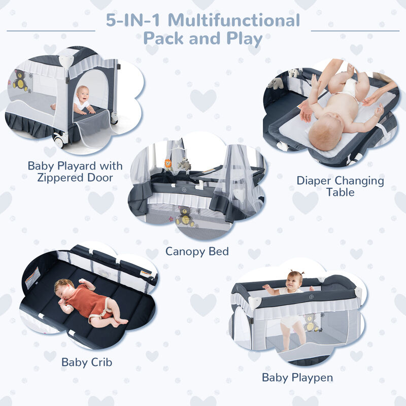 Convertible Bassinet with Removable Changing Table and Detachable Mesh Net