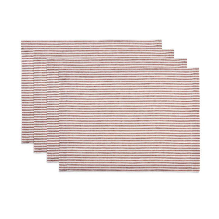 Solino Home 100% Pure Linen Placemats 14 x 19 Inch Set of 4 | Narrow Stripe