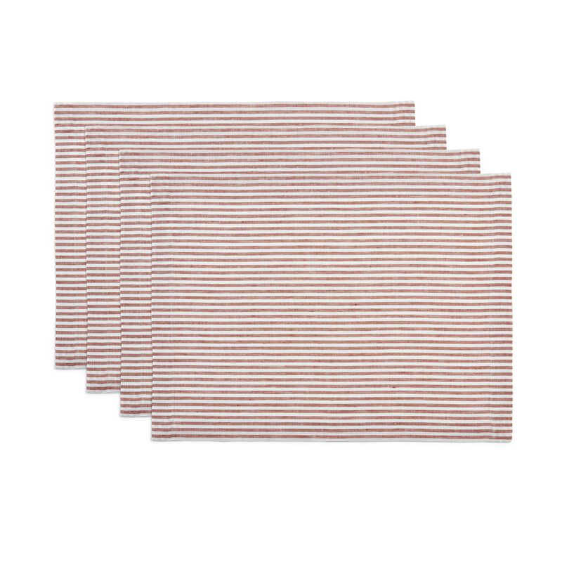 Solino Home 100% Pure Linen Placemats 14 x 19 Inch Set of 4 | Narrow Stripe