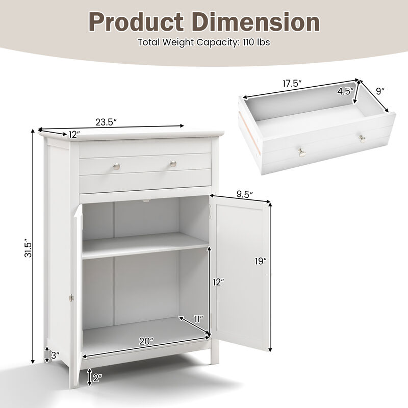 Wooden Bathroom Floor Cabinet with Drawer and Adjustable Shelf