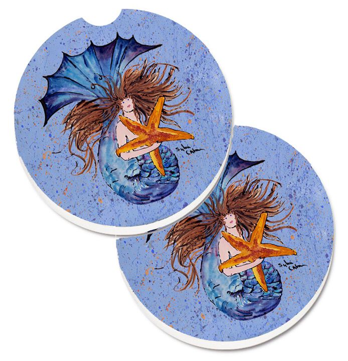 Caroline's Treasures Mermaid Set of 2 Cup Holder Car Coasters 8337CARC, 2.56, Multicolor